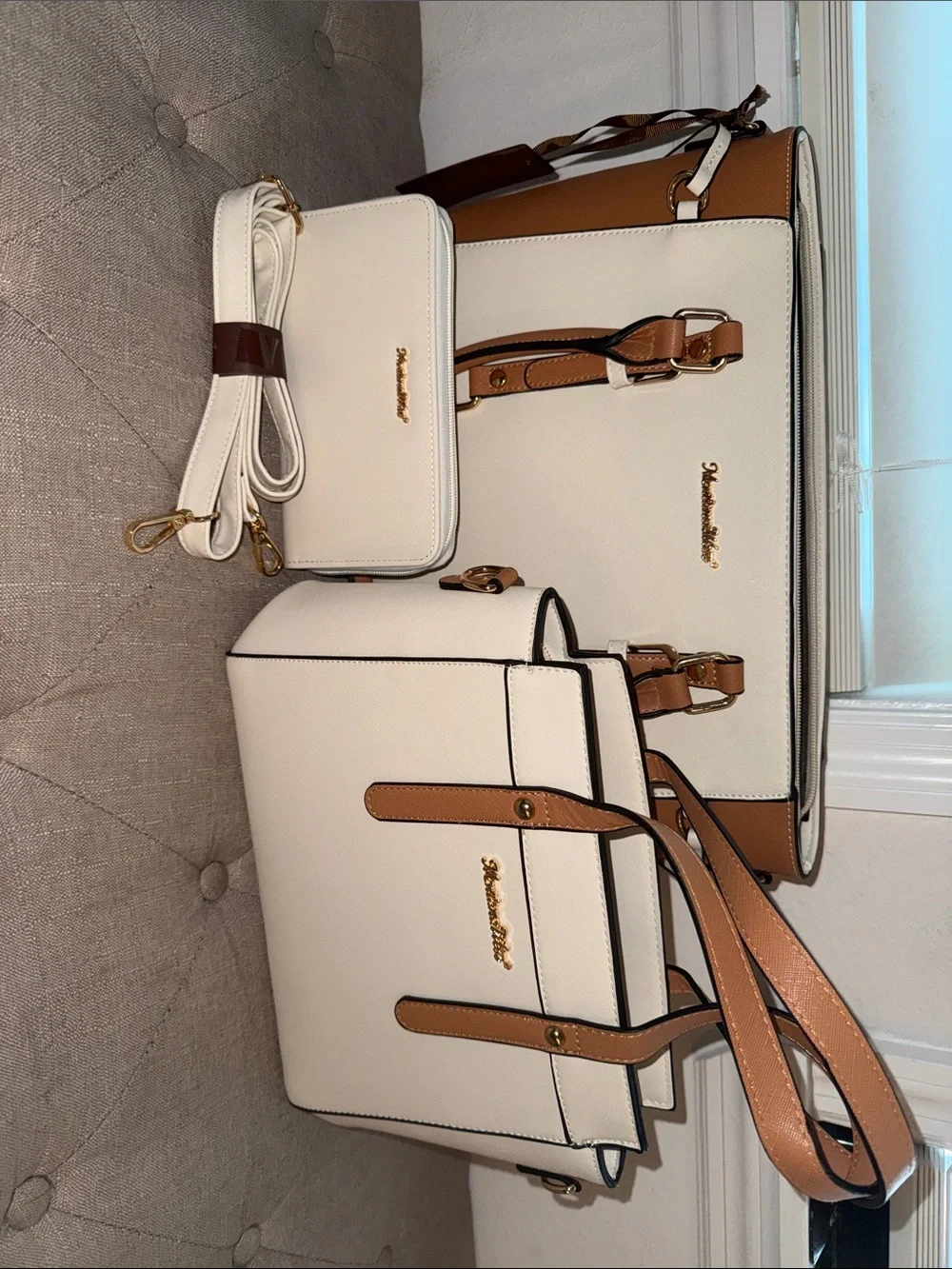 Montana West White and Tan Tote, Crossbody & Wristlet Set